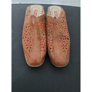 Pikolinos Women's Leather Clogs Heels Floral Shoes sz 37 US 6.5-7